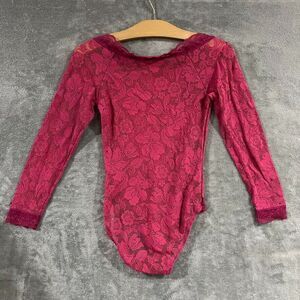 Vintage Wacoal Pink Lace Bodysuit Long Sleeve Boat Neck Womens Sz M